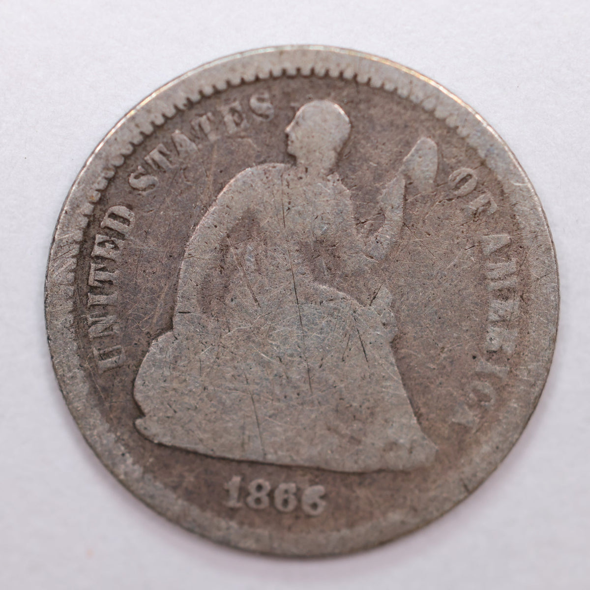 1866 Seated Liberty Silver Half Dime, Good Circulated Coin, Store #HE049.