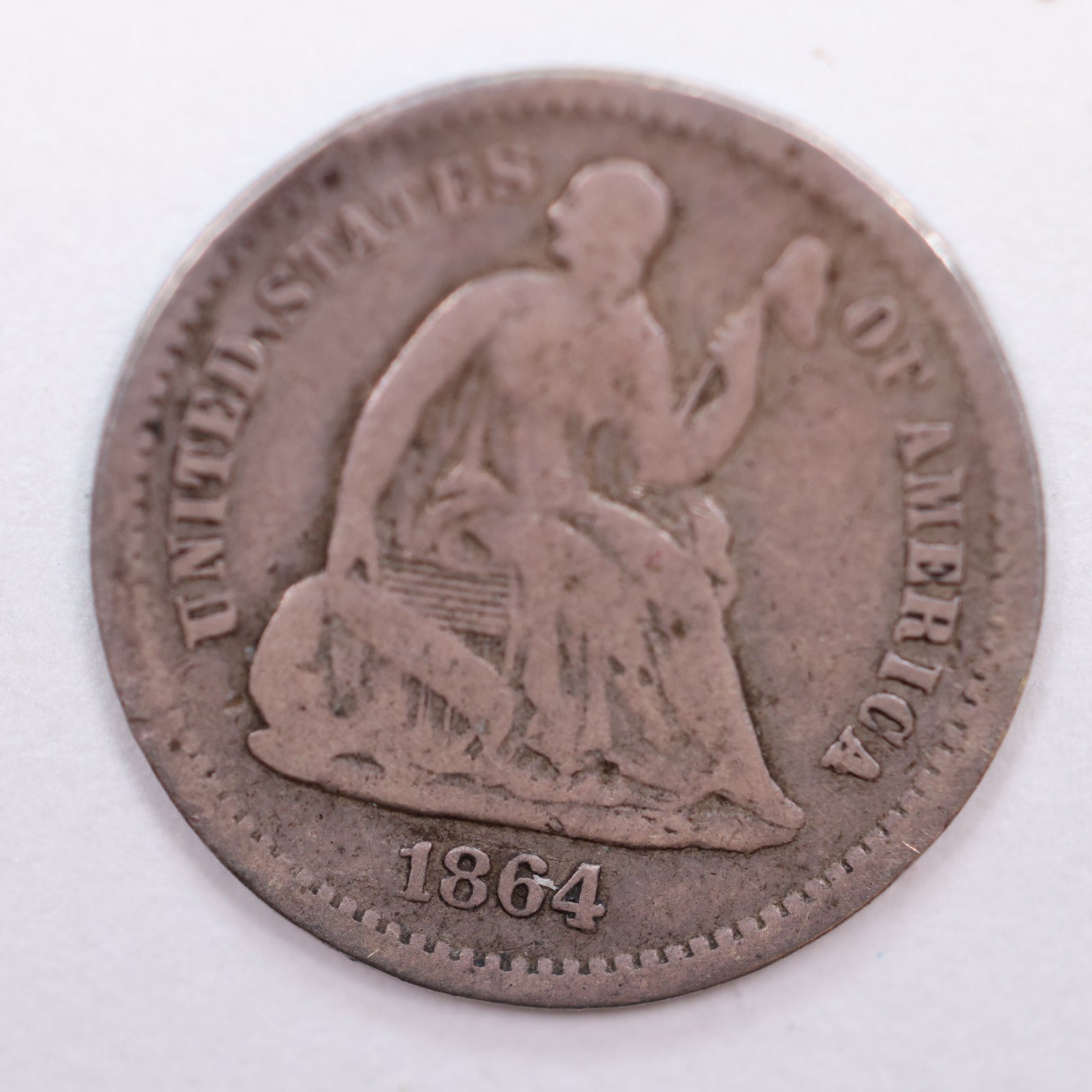 1864-S Seated Liberty Silver Half Dime, Very Good Circulated Coin, Store #HE050.