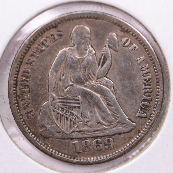 1869-S Seated Liberty Silver Dime., A.U.+., Store Sale #19100