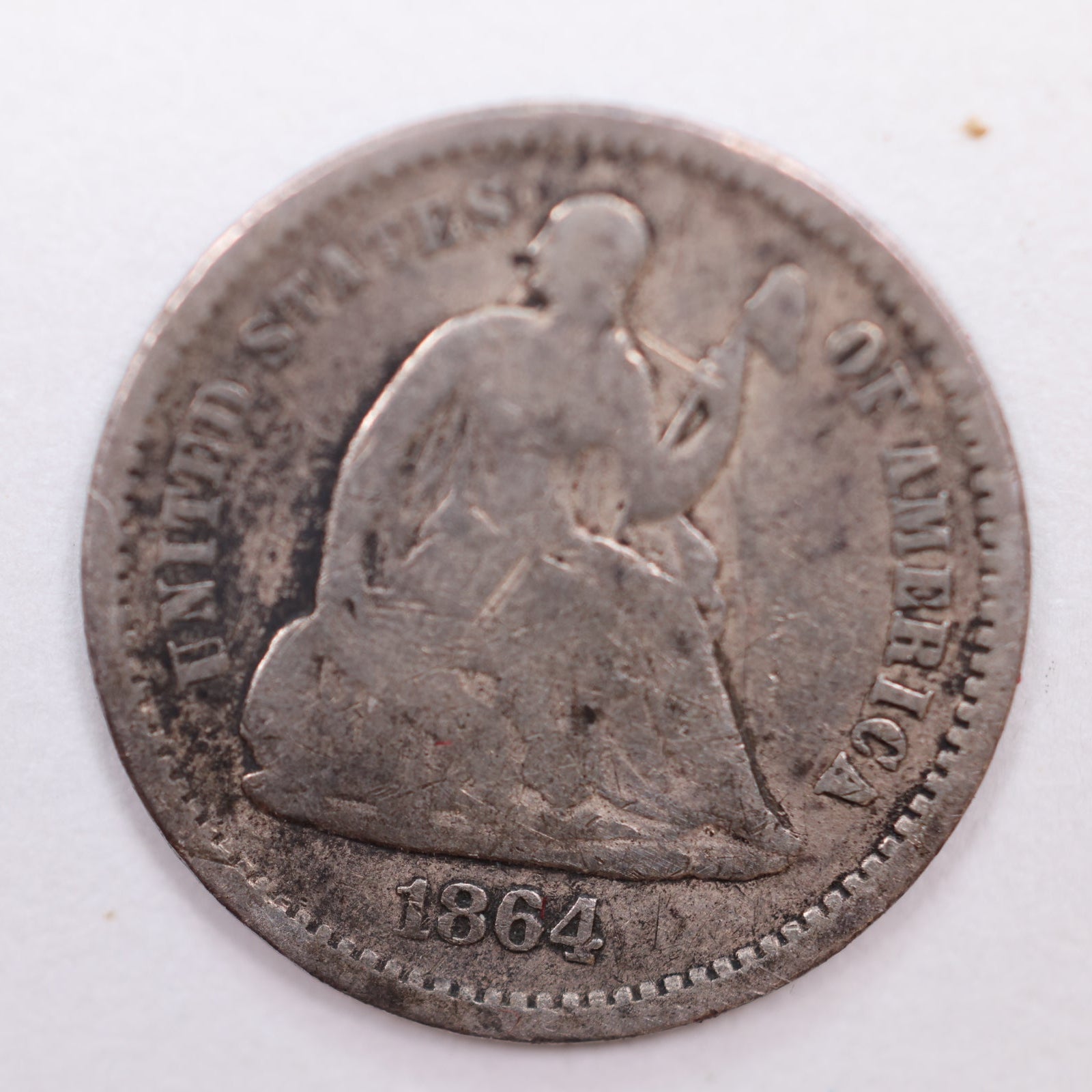 1864-S Seated Liberty Silver Half Dime, Very Good Circulated Coin, Store #HE051.