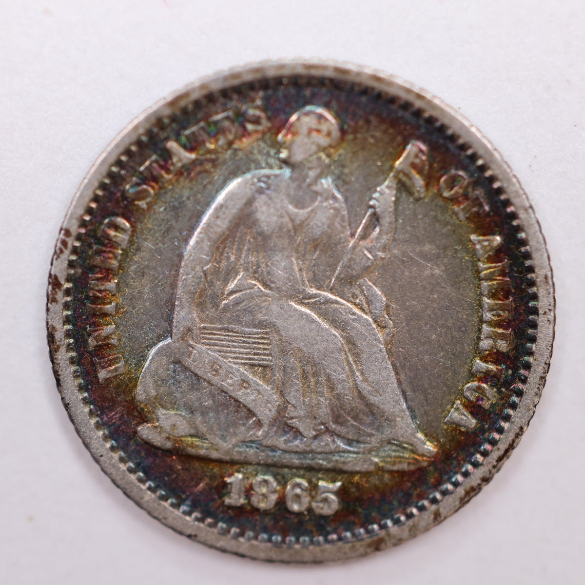 1865 Seated Liberty Silver Half Dime, Very Fine Circulated Coin, Store #HE052.
