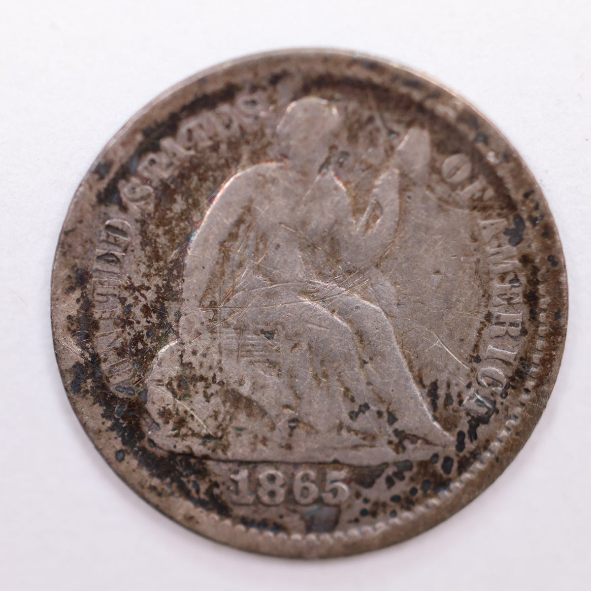 1865-S Seated Liberty Silver Half Dime, Fine Circulated Coin, Store #HE054.