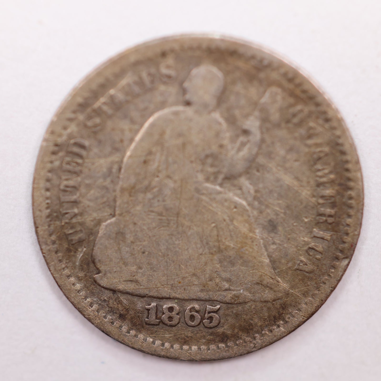 1865-S Seated Liberty Silver Half Dime, Very Good Circulated Coin, Store #HE055.