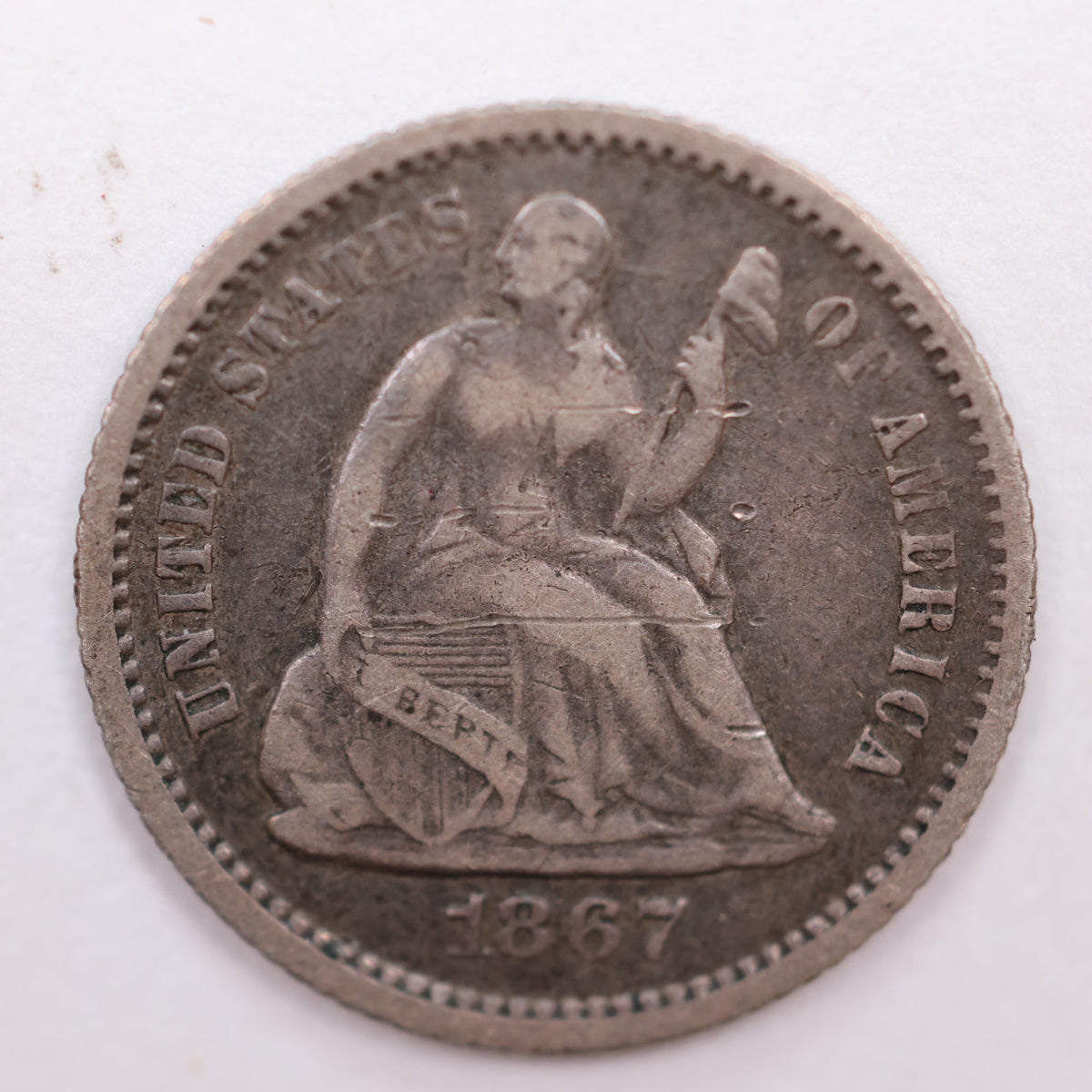 1867 Seated Liberty Silver Half Dime, Extra Fine Circulated Coin, Store #HE059.