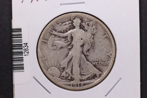 1918-D Walking Liberty Half Dollar. Circulated Condition. Store #12834