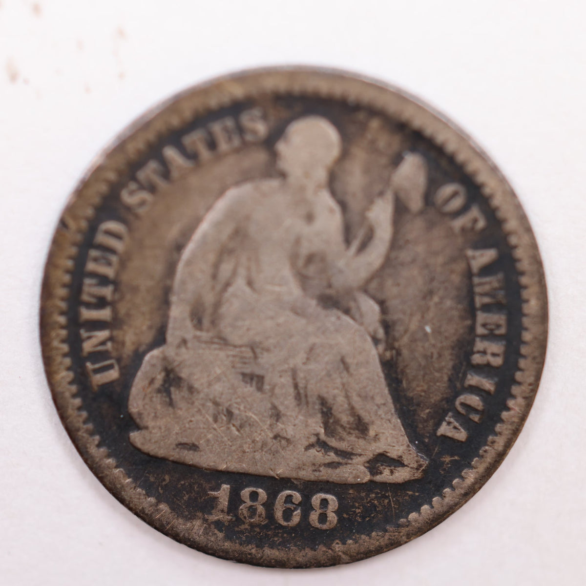 1868-S Seated Liberty Silver Half Dime, Very Good Circulated Coin, Store #HE062.