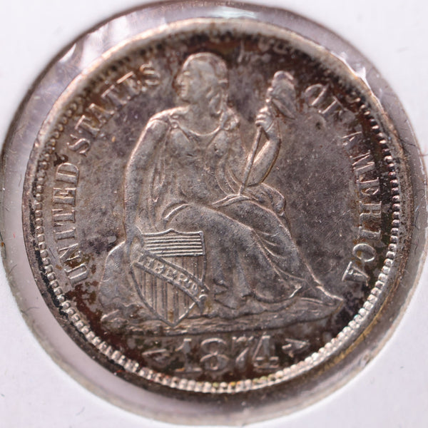 1874-S Seated Liberty Silver Dime., Mint State., Store Sale #19114