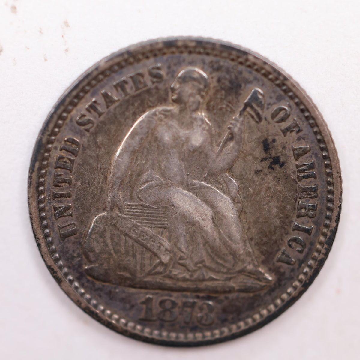 1873 Seated Liberty Silver Half Dime, A.U. Details, Cleaned, Store #HE070.