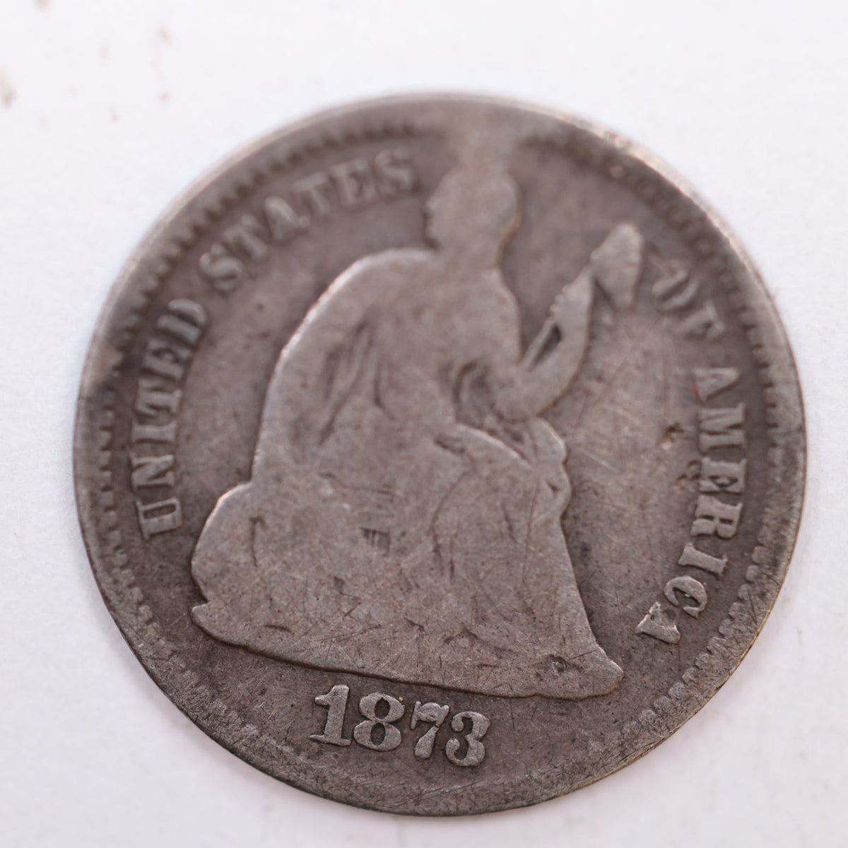 1873-S Seated Liberty Silver Half Dime, Very Good Circulated Coin, Store #HE071.