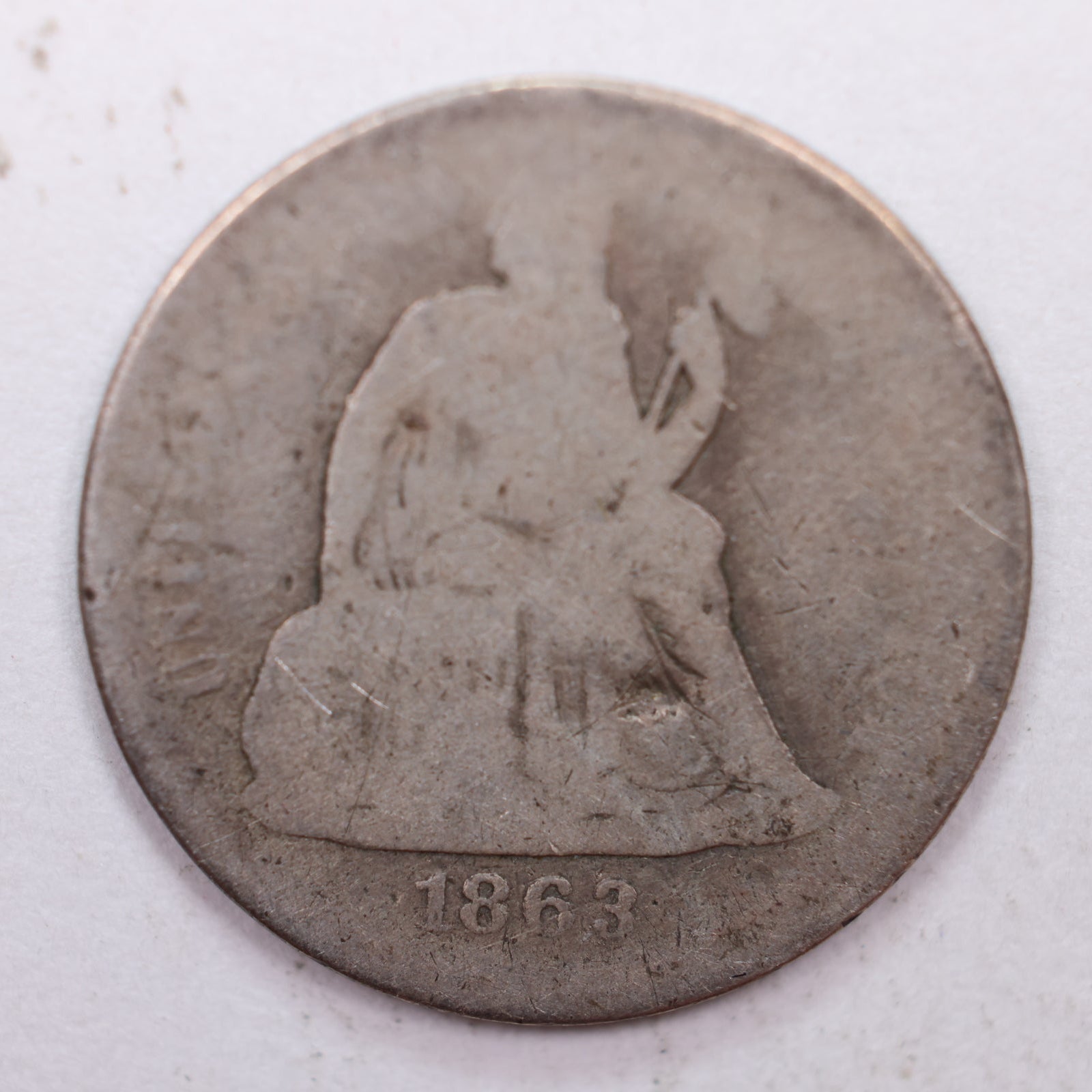 1863-S Seated Liberty Silver Dime, About Good Circulated Coin, Store #DE004.
