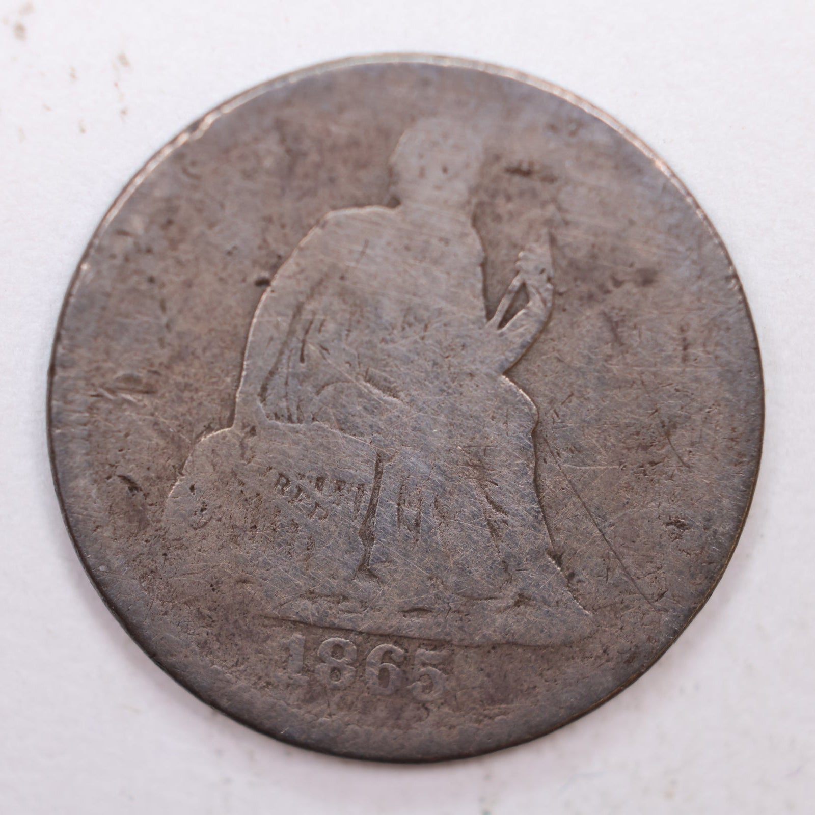 1865 Seated Liberty Silver Dime, Good Circulated Coin, Store #DE005.