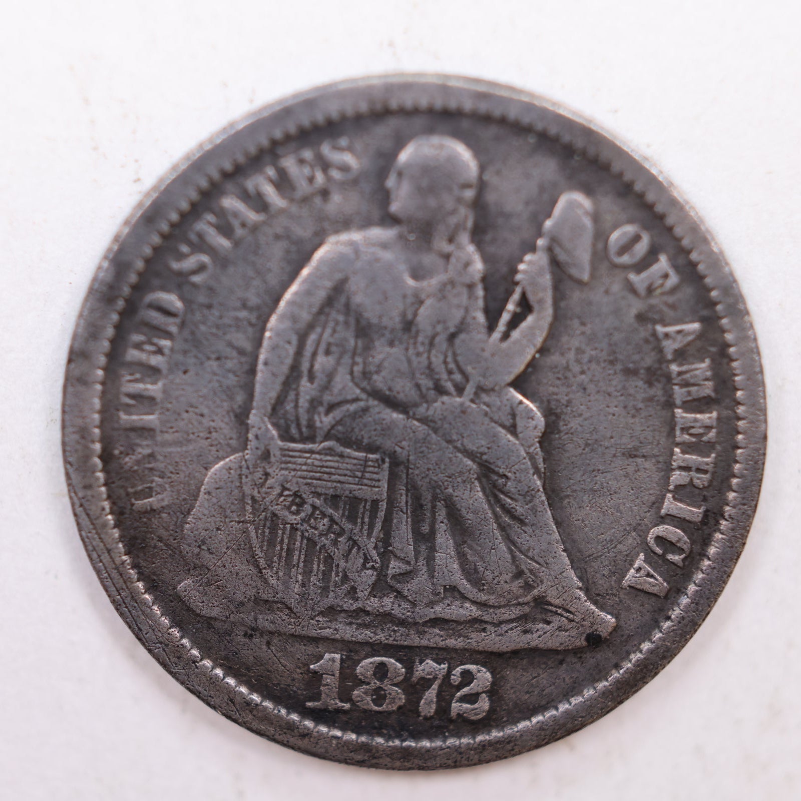 1872-S Seated Liberty Silver Dime, Very Fine Detailed Coin, Store #DE009.