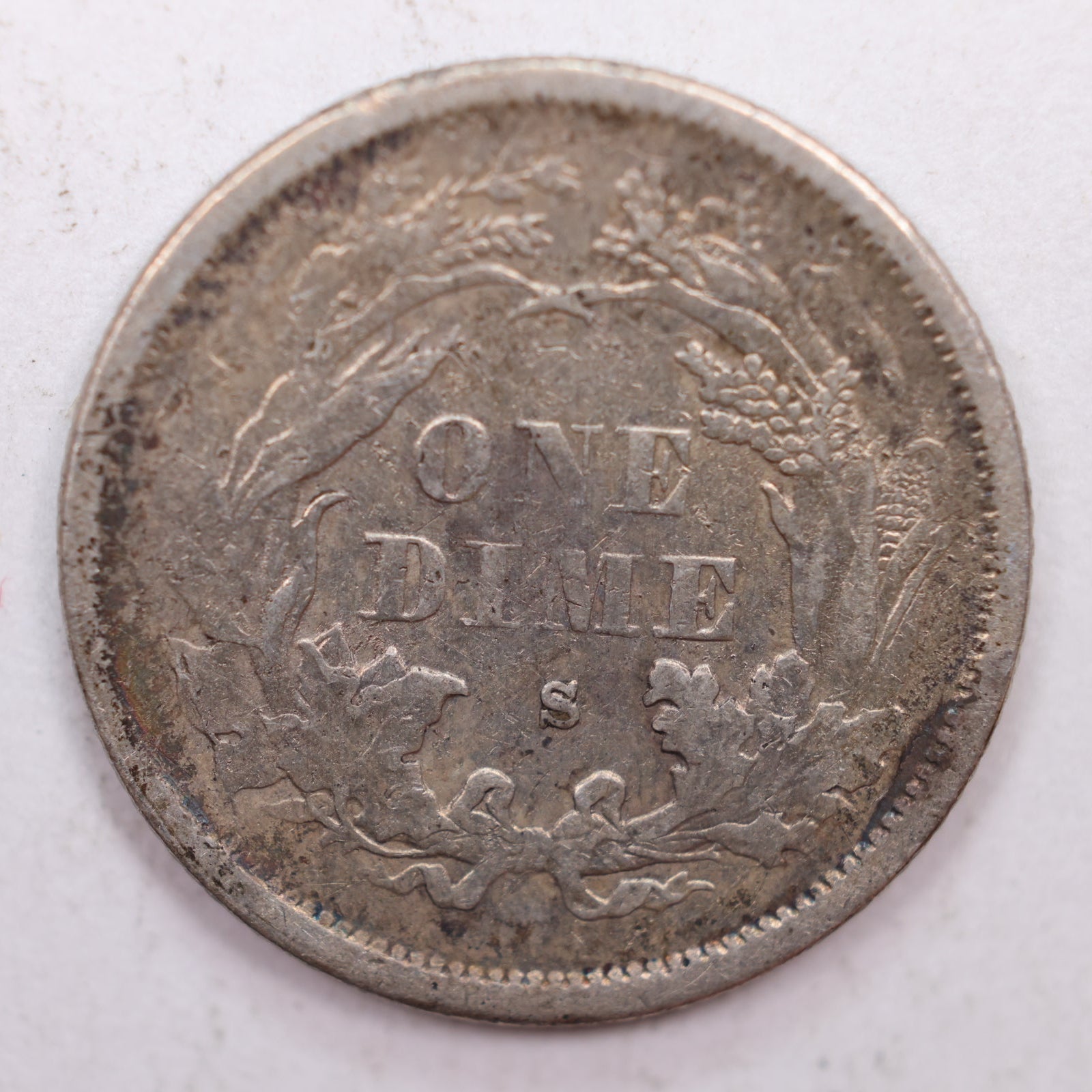 1875-S Seated Liberty Silver Dime, Very Fine Circulated Coin, Store #DE011.