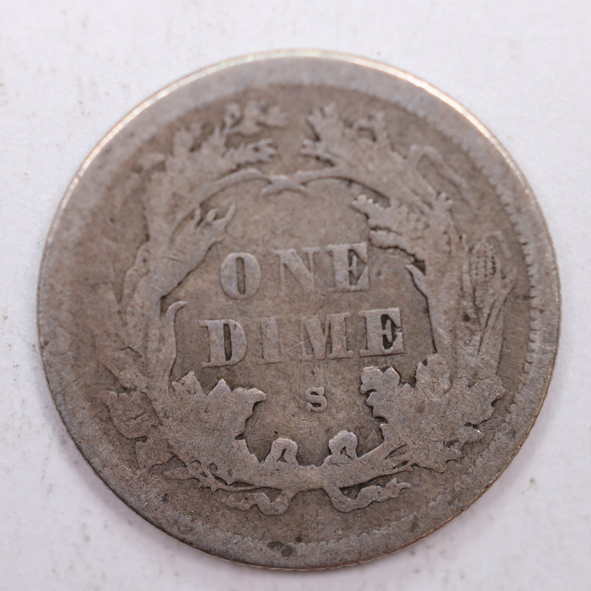 1875-S Seated Liberty Silver Dime, Very Fine Circulated Coin, Store #DE013.