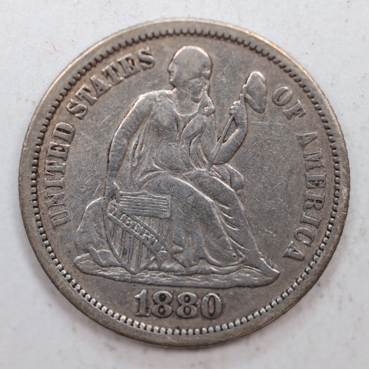 1880 Seated Liberty Silver Dime, Extra Fine Circulated Coin, Store #DE016.