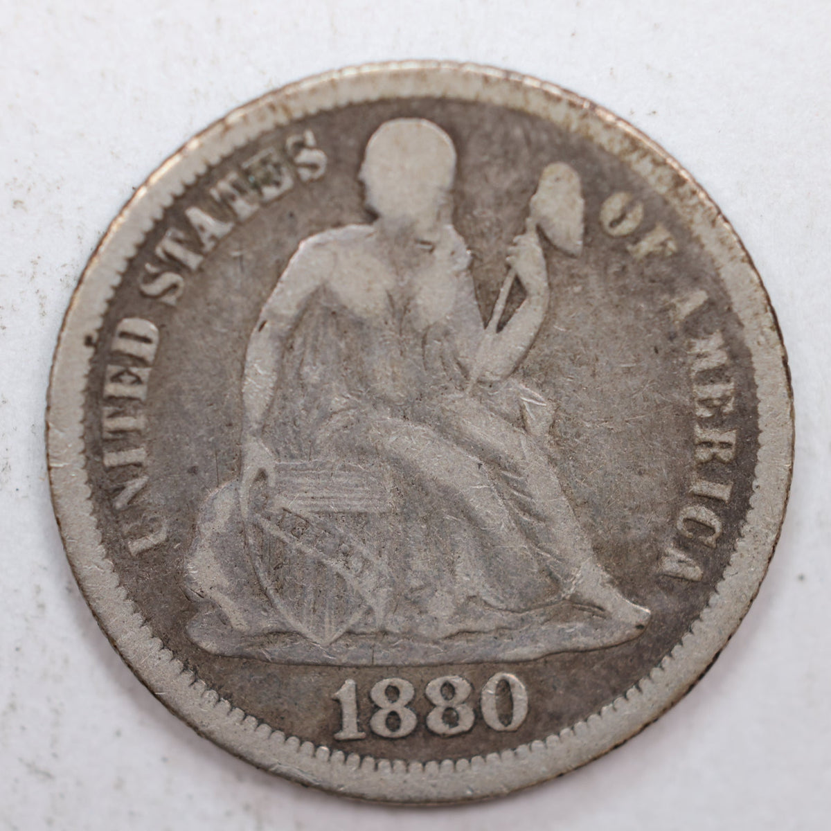 1880 Seated Liberty Silver Dime, Very Fine Circulated Coin, Store #DE017.