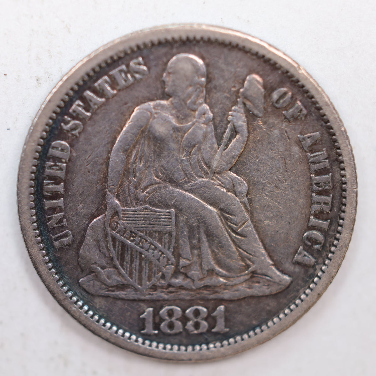 1881 Seated Liberty Silver Dime, Extra Fine Circulated Coin, Store #DE018.