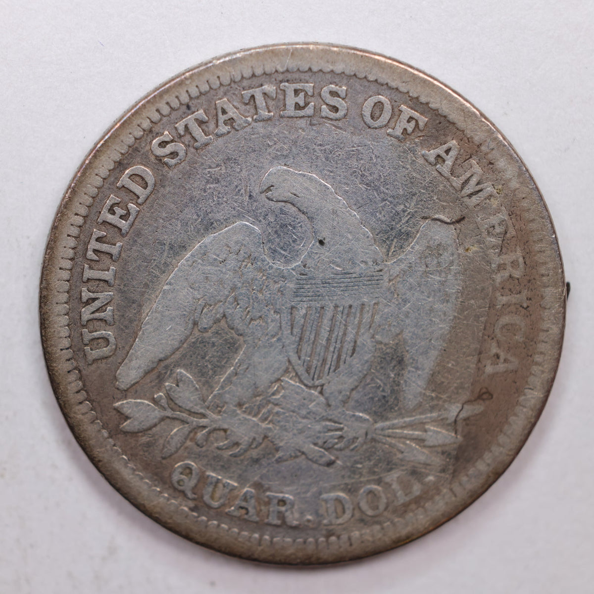 1838 Seated Liberty Quarter, 'No Drape', Very Good Circulated Coin, Store #QR001.