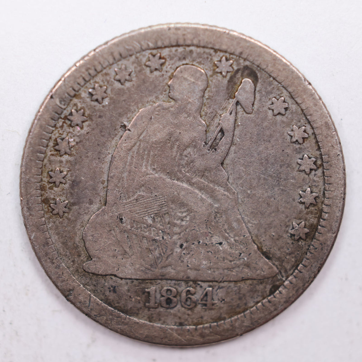 1864-S Seated Liberty Quarter, Very Fine Circulated Coin, Store #QR010.
