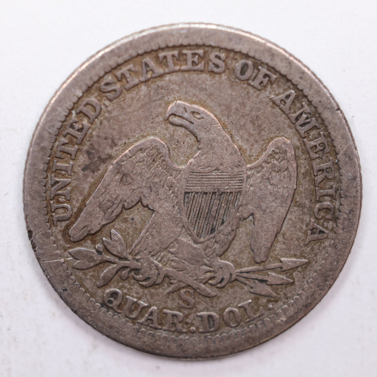 1864-S Seated Liberty Quarter, Very Fine Circulated Coin, Store #QR010.