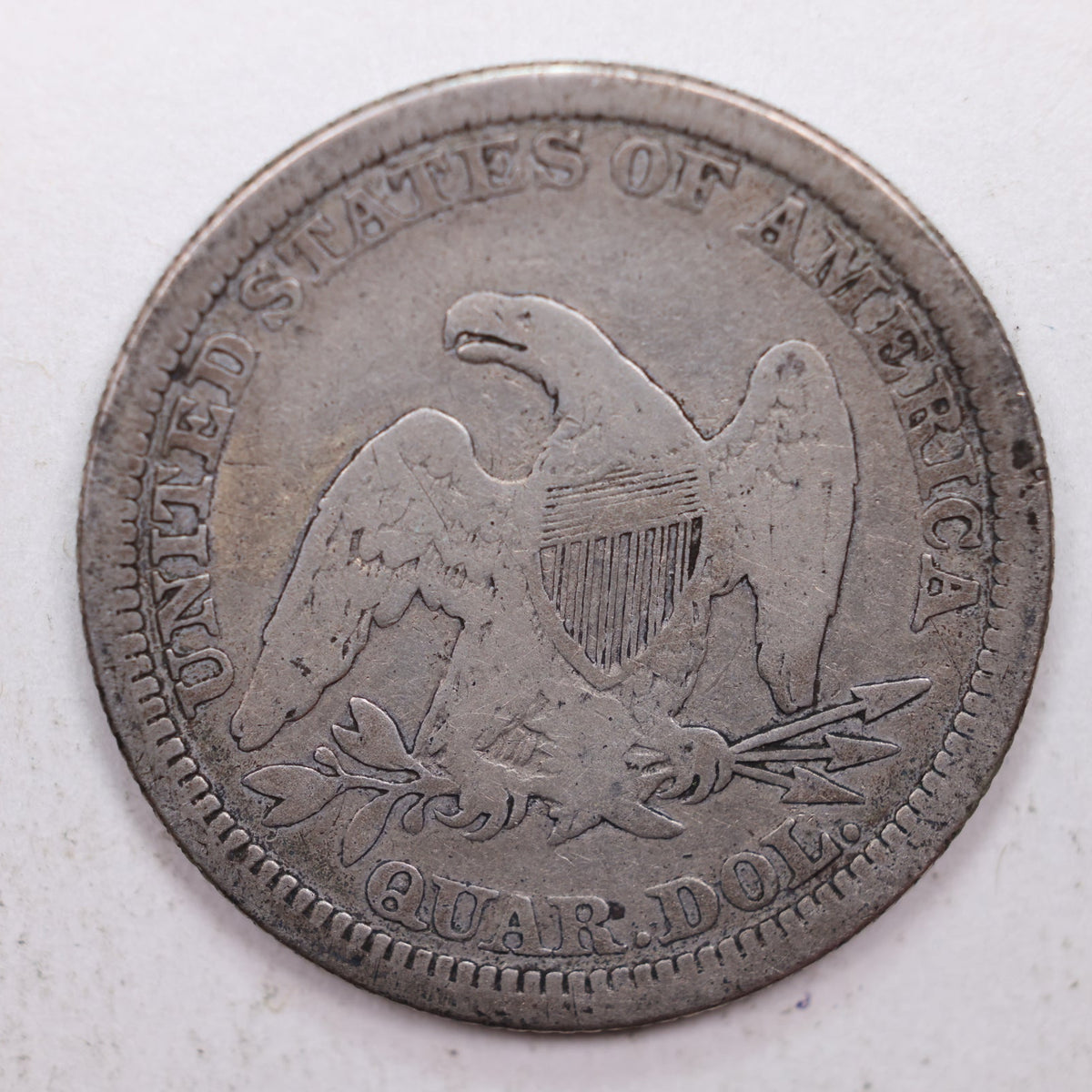1865 Seated Liberty Quarter, Very Good Circulated Coin, Store #QR012.