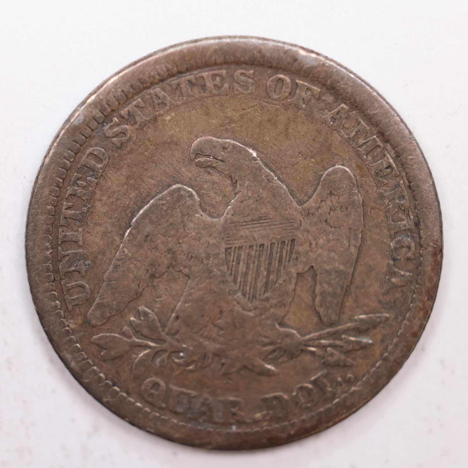 1865 Seated Liberty Quarter, Very Good Circulated Coin, Store #QR013.