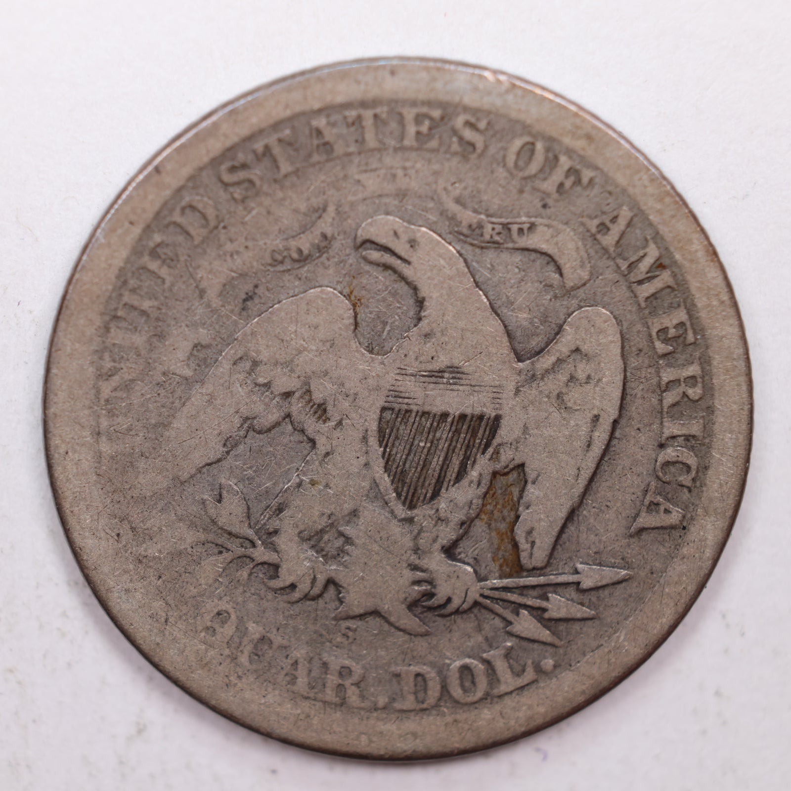 1868-S Seated Liberty Quarter, Very Good Circulated Coin, Store #QR014.