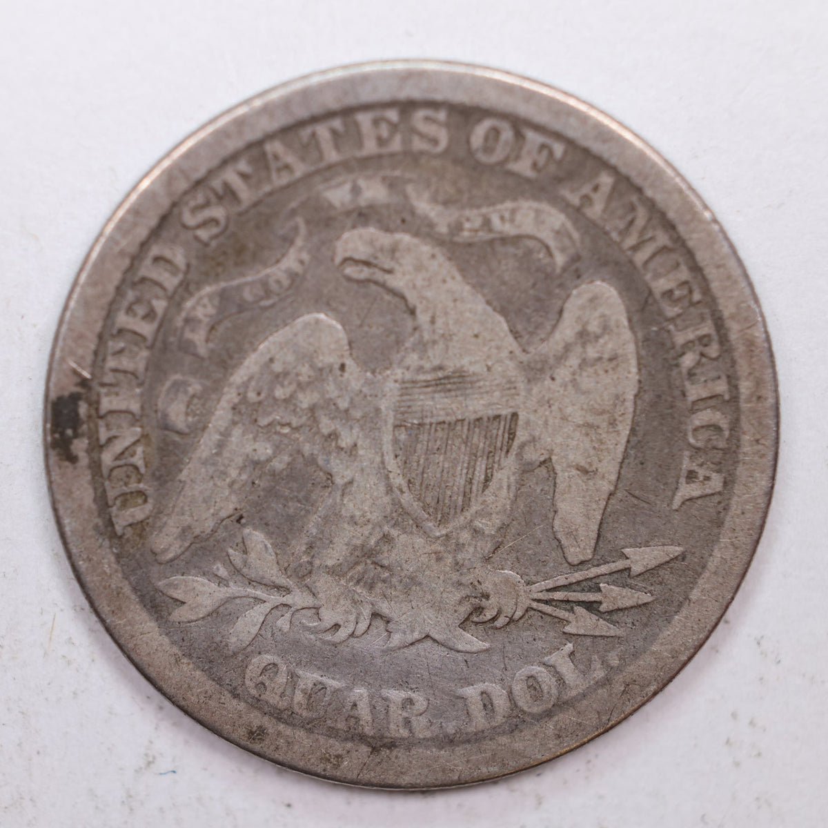 1873 Seated Liberty Quarter, Open-3, Very Good Circulated Coin, Store #QR016.