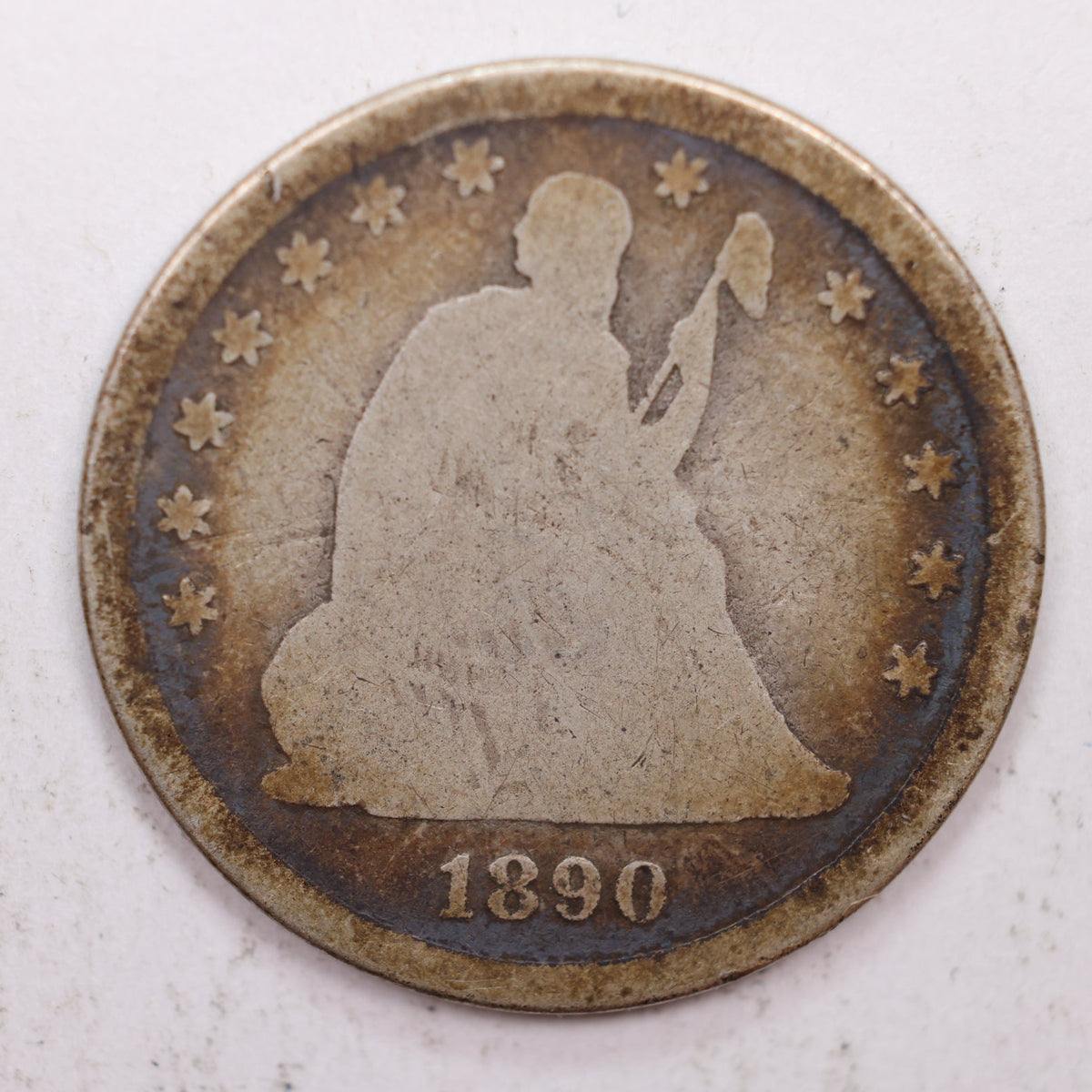 1890 Seated Liberty Quarter, About Good Circulated Coin, Store #QR019.