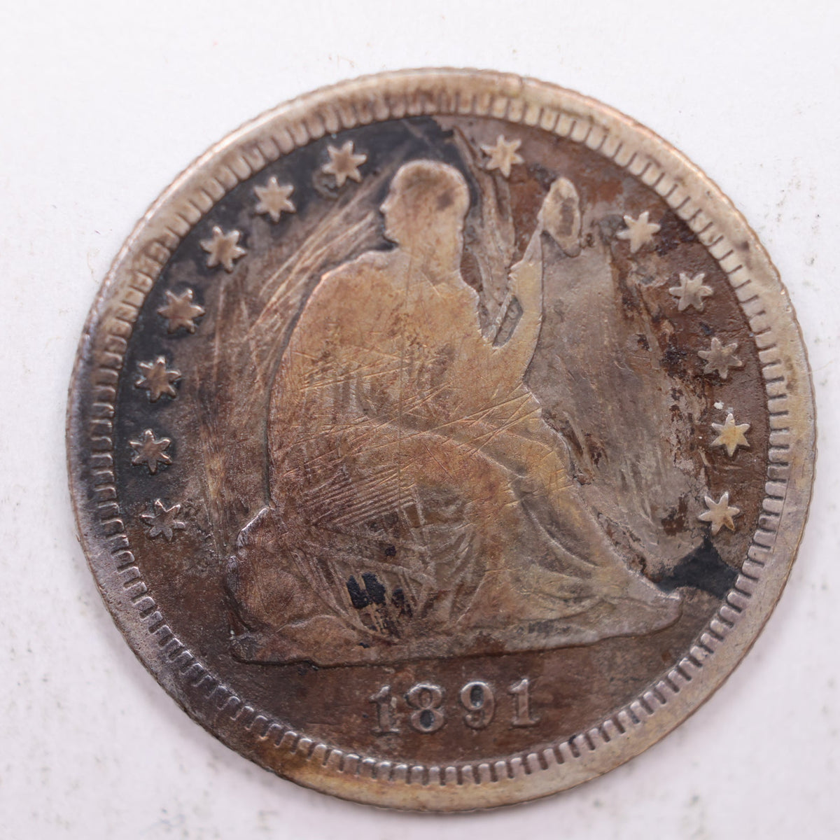 1891-O Seated Liberty Quarter, Fine Detailed, Scratched Coin, Store #QR022.