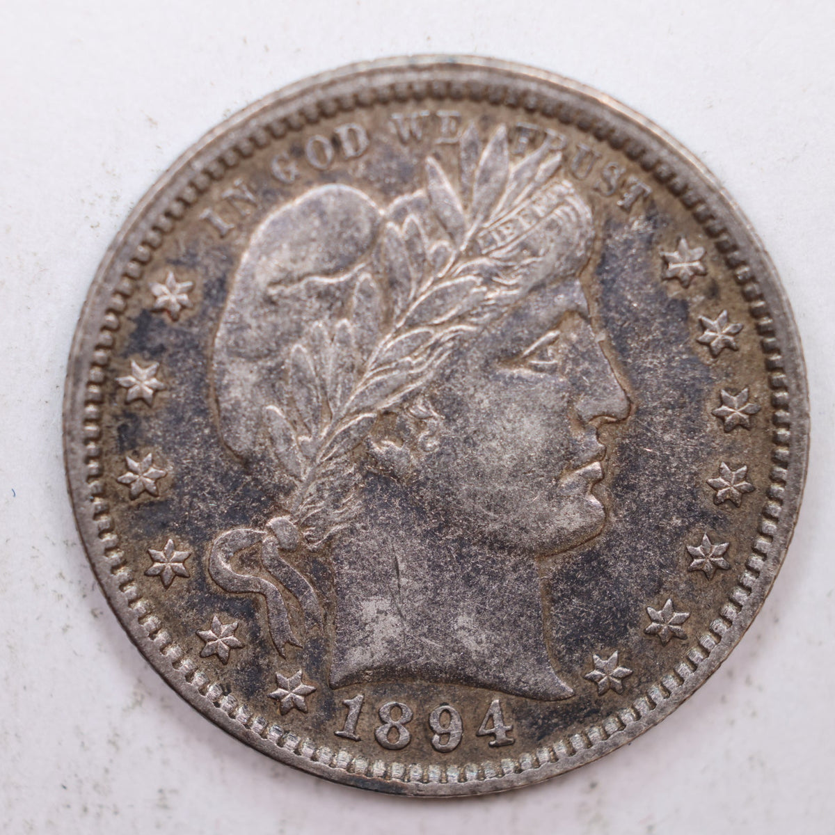 1894 Barber Silver Quarter, About Uncirculated + Coin, Store #QR024