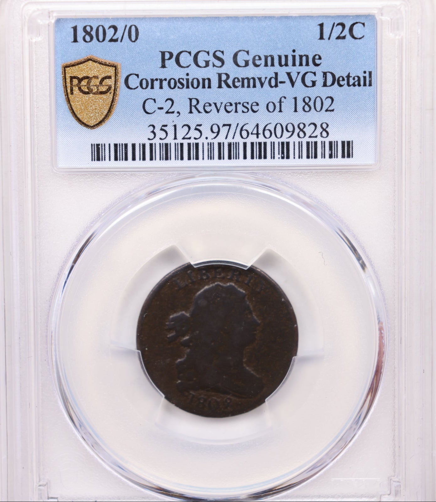 1802/0 Half Cent, C-2, Reverse of 1802, PCGS VG Details, Store #HT0035.