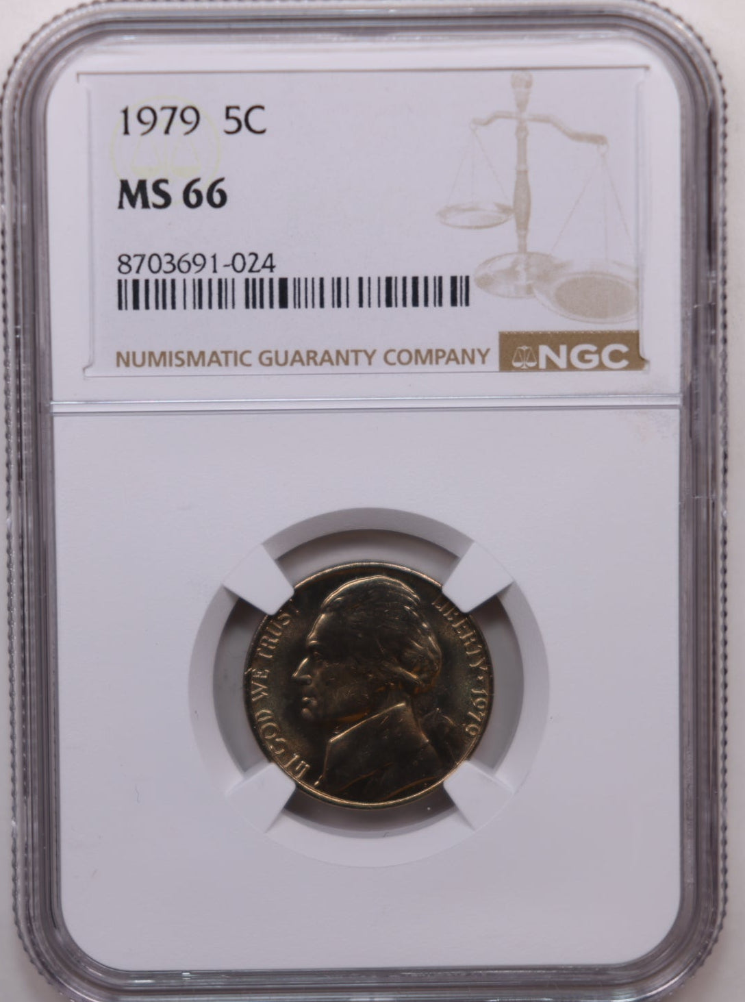 1979 Jefferson Nickel, Certified NGC MS-66, Uncirculated Coin, Store #NL830.