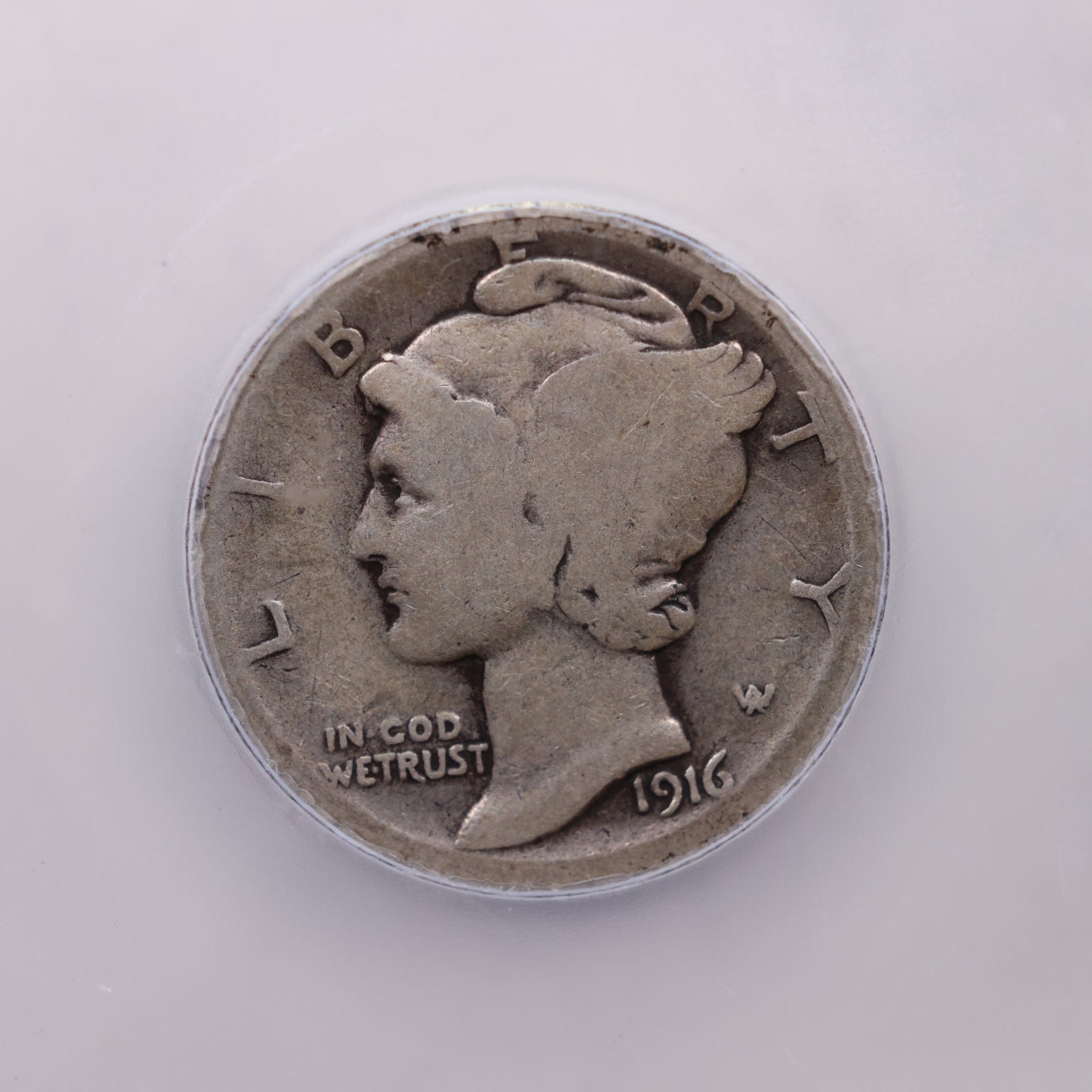1916-D Mercury Head Silver Dime, 'Key Date', ICG Good-4, Store #DE1004