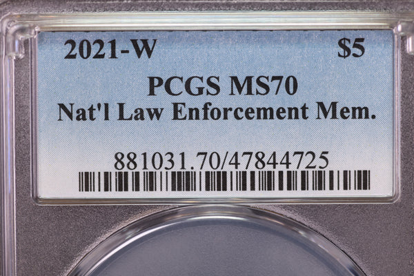 2021-W $5 National Law Enforcement Commemorative, PCGS MS-70, Store #22100625
