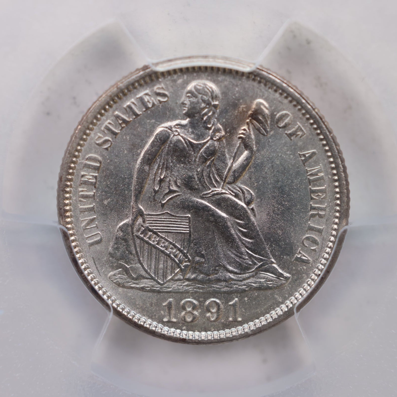 1891 Seated Liberty Silver Dime, PCGS MS-63, Green CAC Sticker, #DE1005.