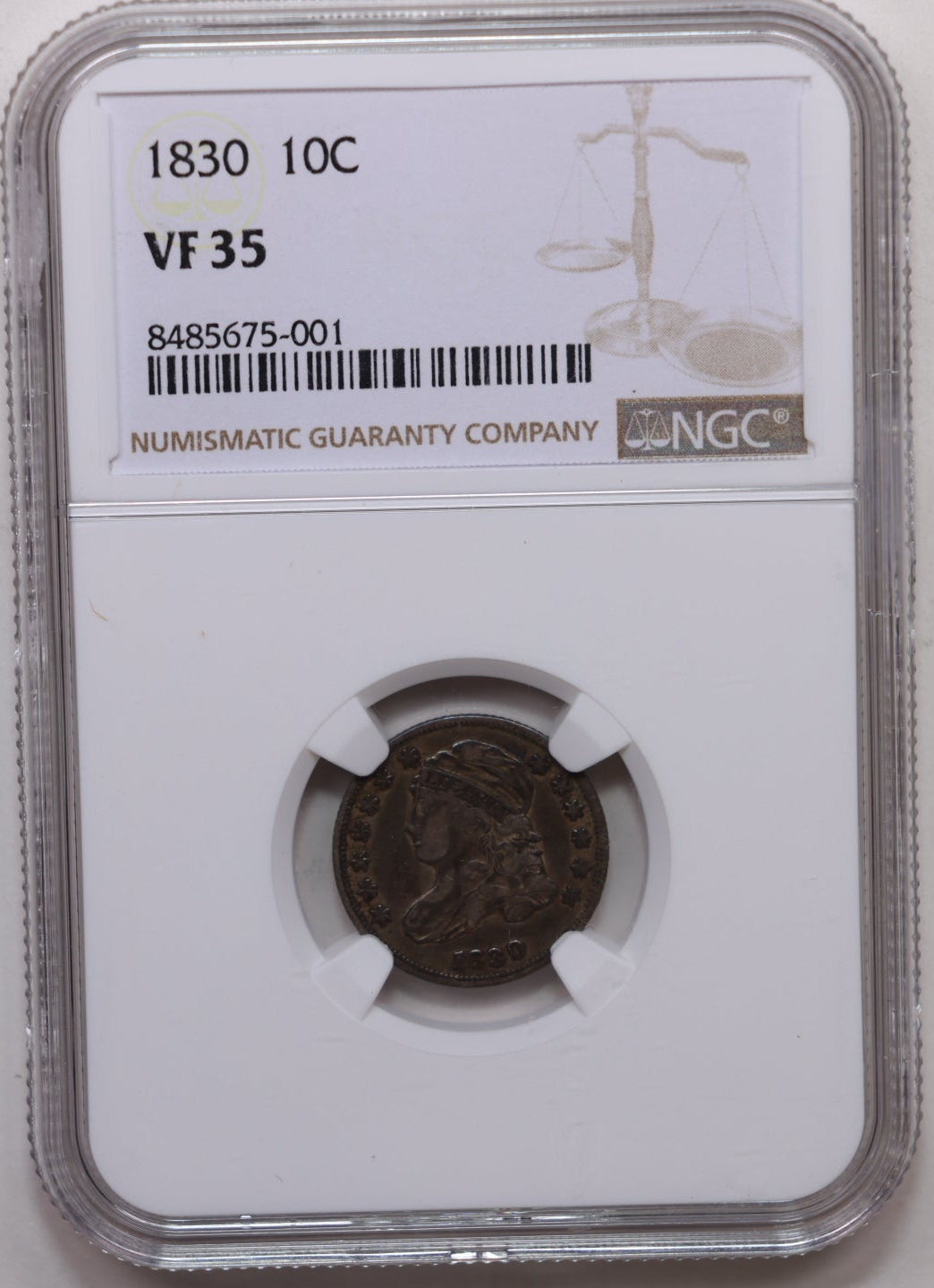 1830 Cap Bust Silver Dime, NGC VF-35, Circulated Coin, Store #DE1006.