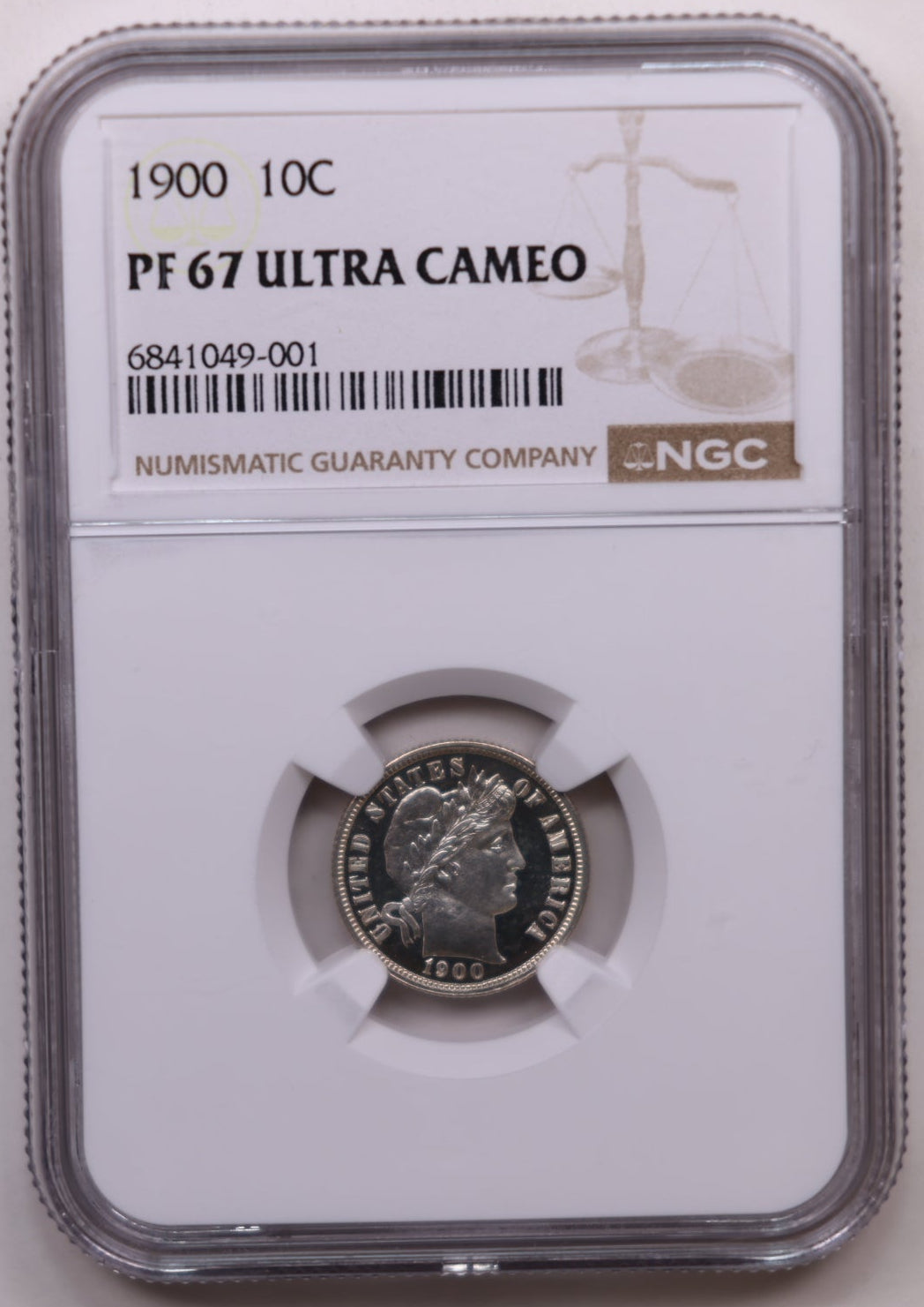 1900 Barber Silver Dime, 'Proof Strike', NGC Certified PF-67, Store #DE1007.