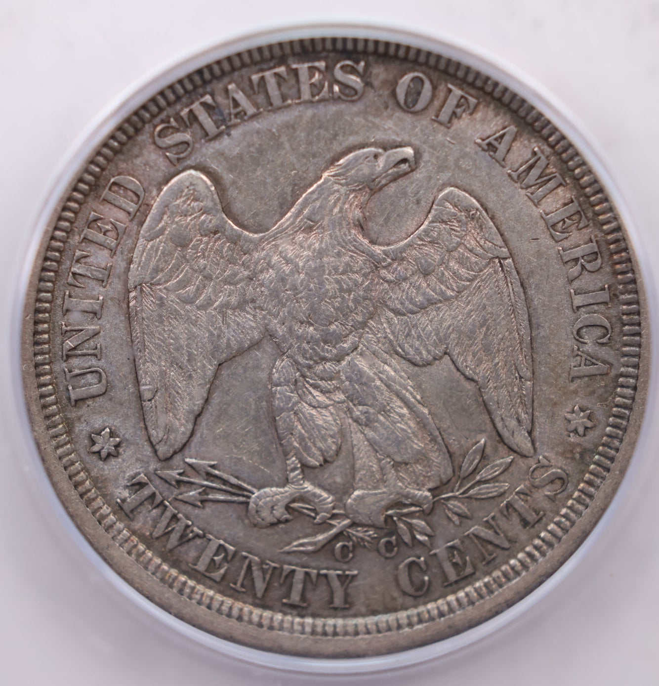 1875-CC Twenty Cent Piece, Certified ICG AU-55, Hard Date, Store #20C03.