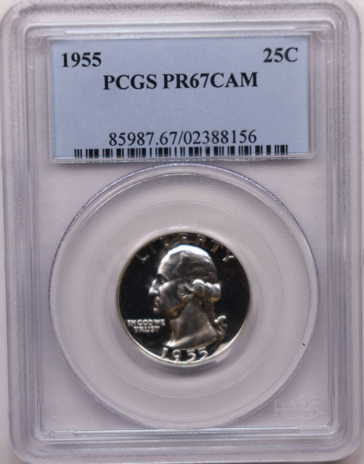 1955 Washington Proof Silver Quarter, PCGS PR67 Cam, Store #QR1968.