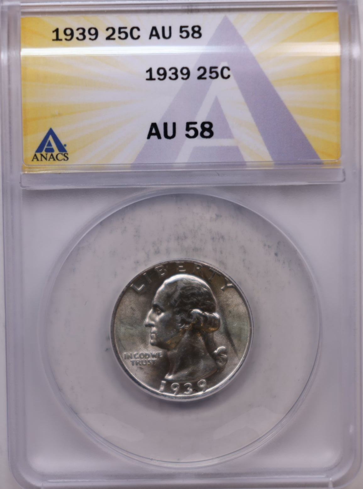 1939 Washington Silver Quarter, ANACS AU-58, Uncirculated, Store #QR1972.