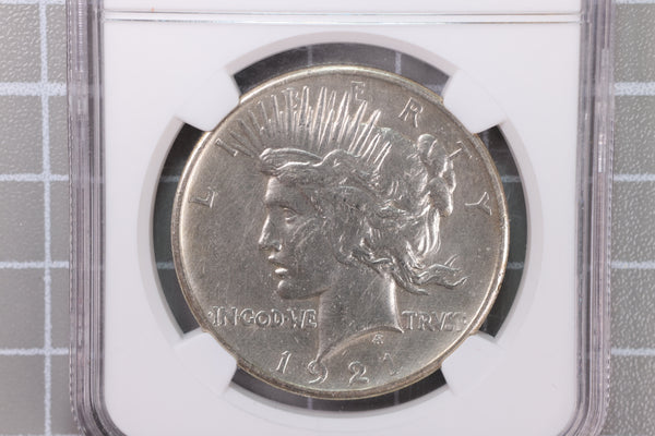 1921 Peace Silver Dollar, "Semi-Key Date", High Relief. Genuine NGC Holder, Store #23061914