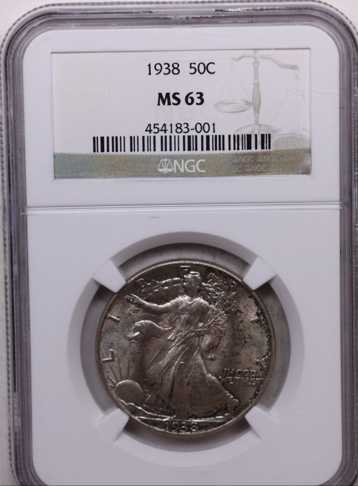 1938 Walking Liberty Silver Half Dollar, NGC Graded MS-63, Store #HR2063.
