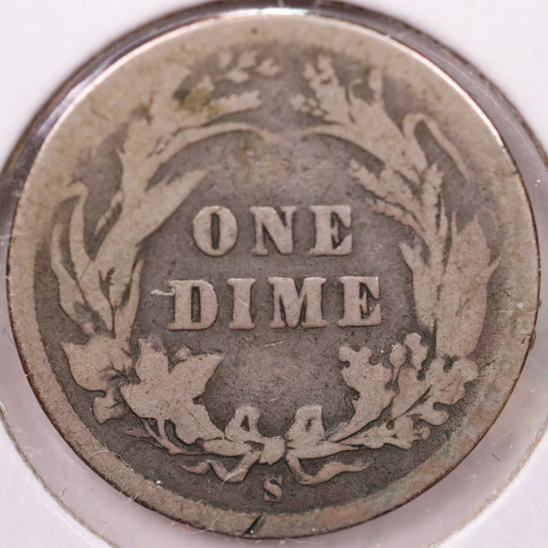 1895-S Barber Silver Dime, Good Circulated Coin, Store Sale