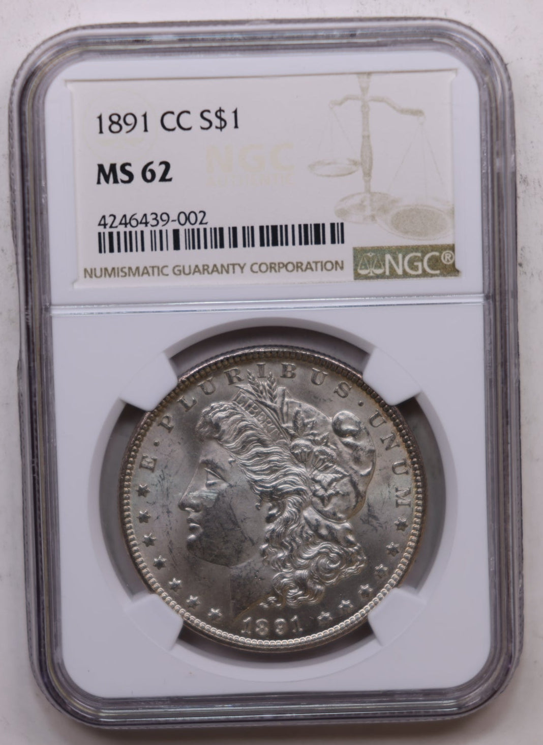 1891-CC Morgan Silver Dollar, Uncirculated Coin, NGC MS-62, Store #DR063.