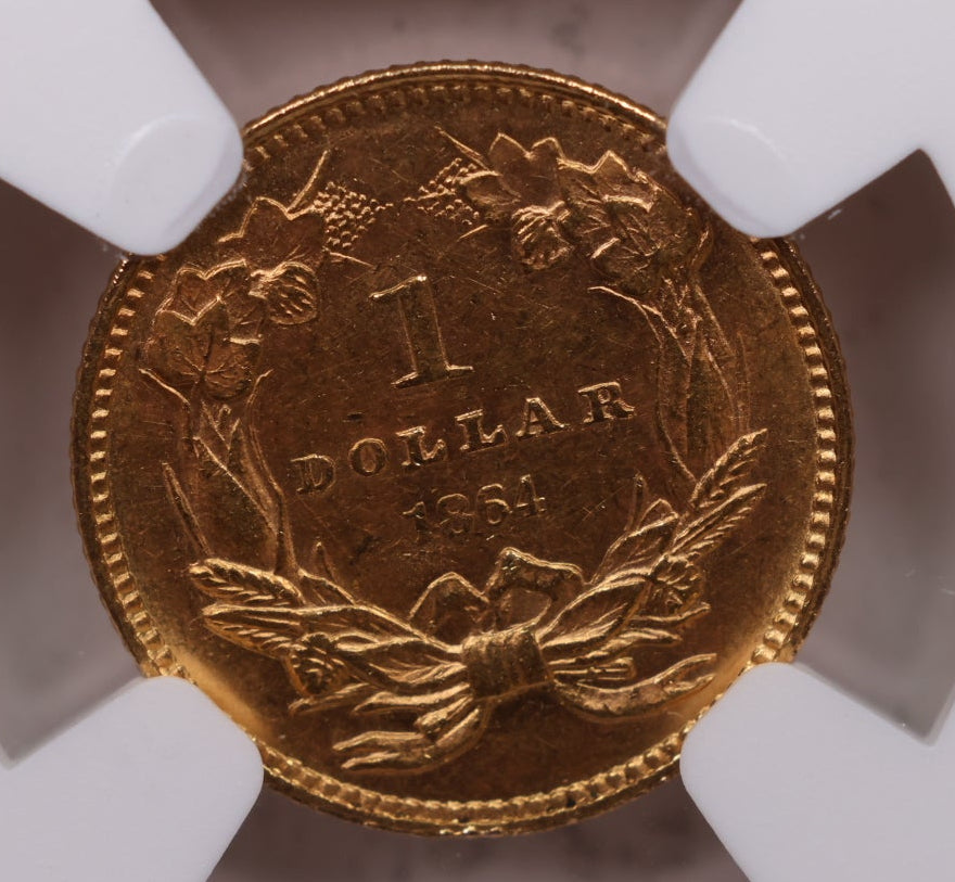 1864 Princess Gold One Dollar, NGC MS-61, Uncirculated, Store Sale #GGD004.