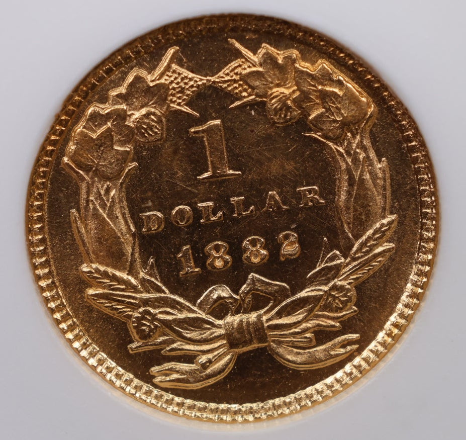 1882 $1, Princess Gold One Dollar, ANACS MS-62, Soap Box, Store Sale #GGD005.