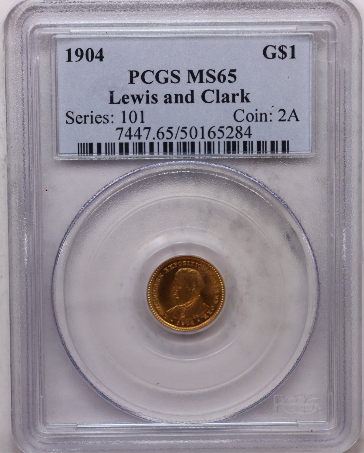 1904 $1 Gold Lewis and Clark One Dollar Commemorative, PCGS MS65, #GEC009.