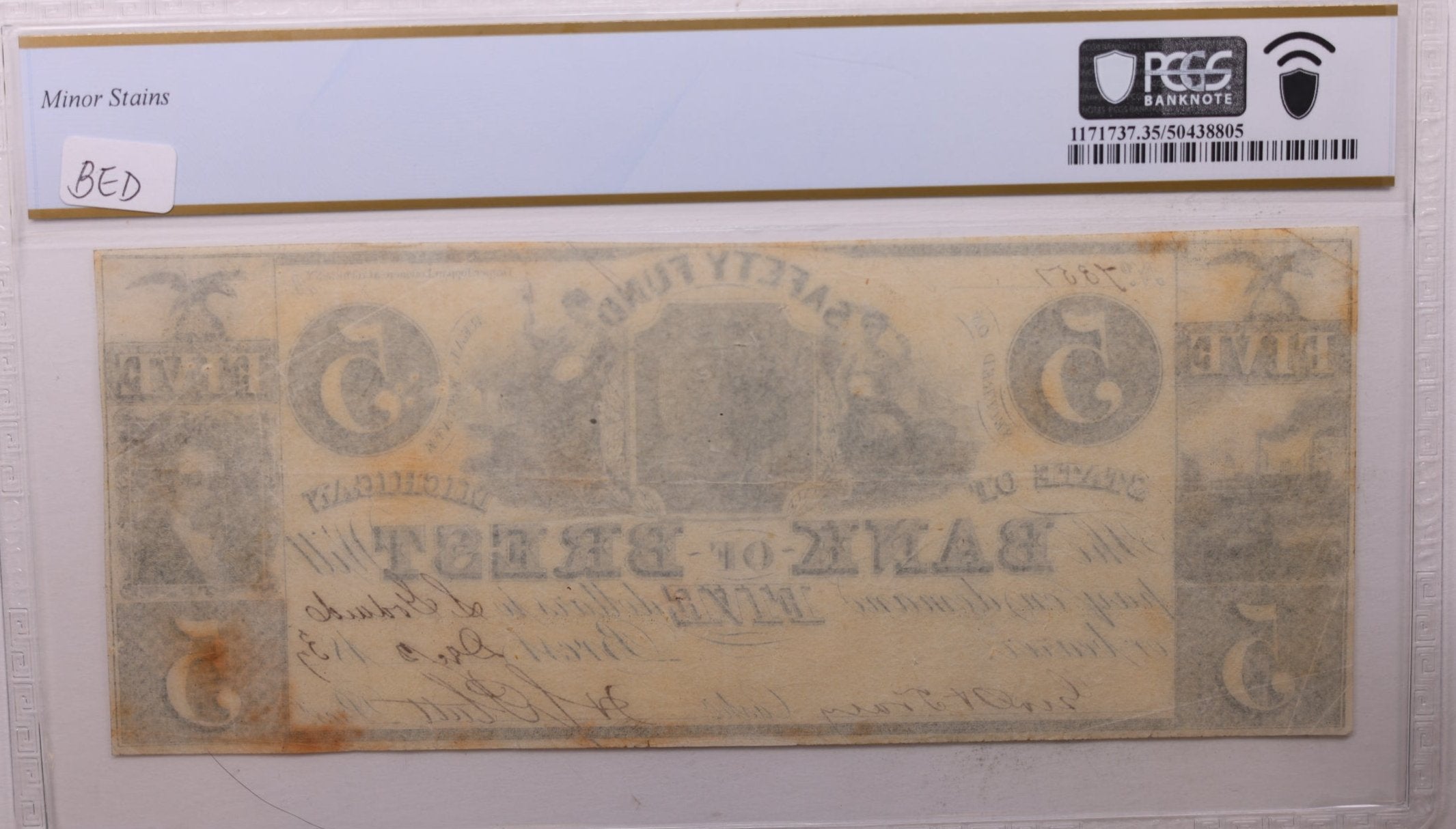 1837 $5., Bank of BREST, MI., Obsolete., PCGS VF-35., Store #GMI011
