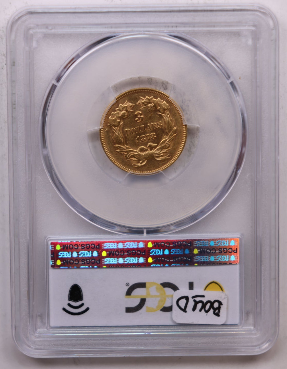 1878 $3. Gold Princess, Nice Eye Appeal, PCGS Certified AU-55, Store #G010.
